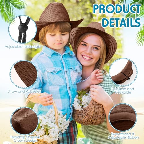 SATINIOR 12 Set Kids Cowboy Hats Bulk with Bandanas - color: Coffee