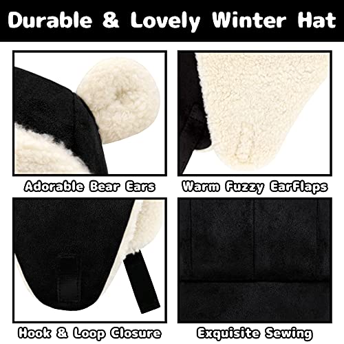 Olreco Baby Winter Hat Toddler Winter Hat Thick Sherpa Lined Infant Baby Hats with Bear Ears Toddler Trapper Hats for Kids - color: Black, size: 12-24 Months