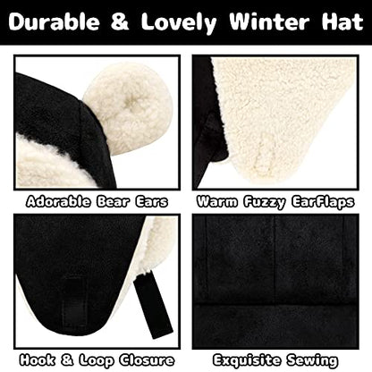 Olreco Baby Winter Hat Toddler Winter Hat Thick Sherpa Lined Infant Baby Hats with Bear Ears Toddler Trapper Hats for Kids - color: Black, size: 12-24 Months