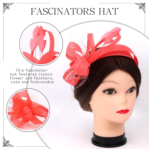 Fascinators Hats for Women, Fascinator Headband Tea Party Hat - color: Watermelon Red