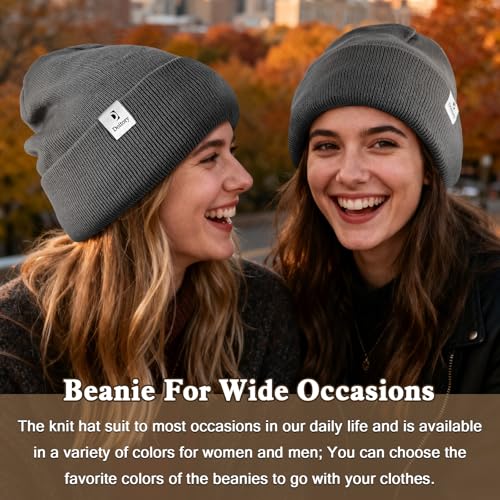 Satin Lined Winter Beanie Hat, Unisex Soft Knit Warm Skull Cap - color: Darkgrey