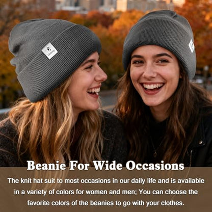 Satin Lined Winter Beanie Hat, Unisex Soft Knit Warm Skull Cap - color: Darkgrey
