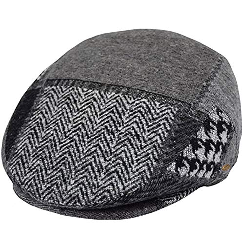 EPOCH Men's Herringbone Wool Tweed Newsboy Ivy Cabbie Driving Cap - color: Iv2761gray Patch, size: Large