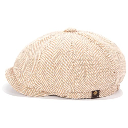 Men's Wool Newsboy Cap 8-Panel Tweed Taxi Hat Herringbone Gatsby Flat Hats - color: Khaki