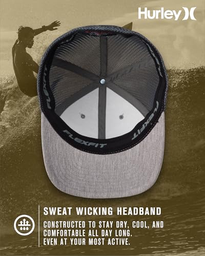 Hurley Mens Mini Icon Mesh Panel Fitted Trucker Baseball Cap - color: Grey Heather, size: Large-X-Large