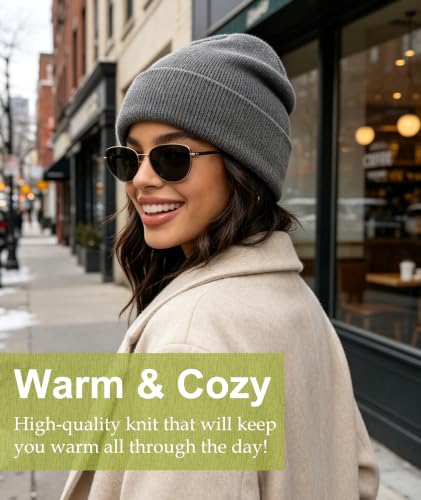 IYEBRAO 2-Pack Unisex Cuffed Beanie Hat for Men Women Skull Knit Cap - color: Dark Grey&dark Grey 2pcs