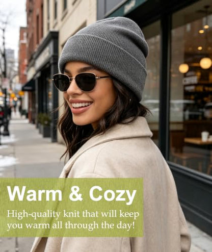 IYEBRAO 2-Pack Unisex Cuffed Beanie Hat for Men Women Skull Knit Cap - color: Dark Grey&dark Grey 2pcs