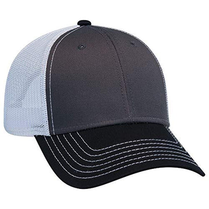 OTTO 6 Panel Low Profile Contrast Vertical Mesh Back Cap - color: Blk/Ch.gry/Wht