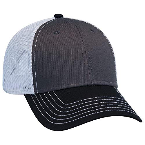 OTTO 6 Panel Low Profile Contrast Vertical Mesh Back Cap - color: Blk/Ch.gry/Wht