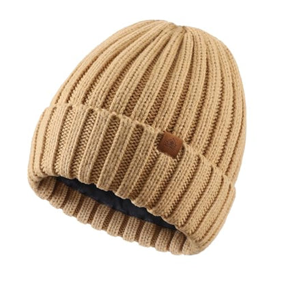 Home Prefer Mens Winter Hat Wool Fleece Lined Knit Beanie Hat Warm Stocking Caps - color: Khaki
