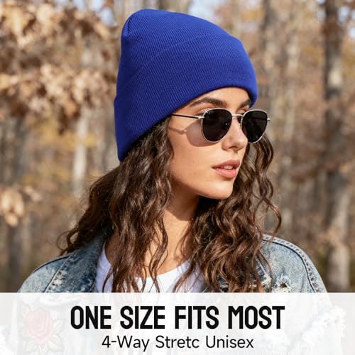 OZERO Beanie for Men and Women, Double-Layer Cuffed Knit Winter Hat - color: Blue