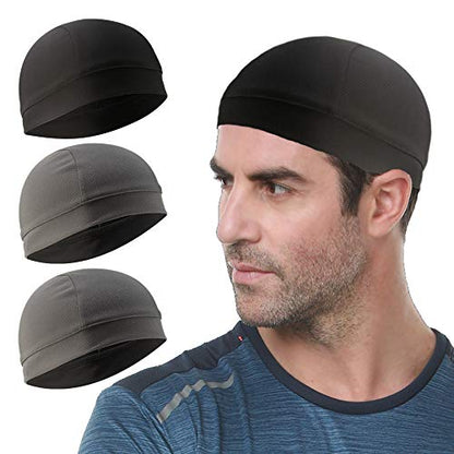 3 Pack Cooling Skull Cap Helmet Liner Sweat Wicking Breathable Hat for Men - color: Black,grey,grey