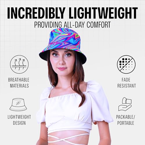 Rave Bucket Hat for Women & Men - Cute Bucket Hats - Festival Hat Adjustable 50+ SPF Protection Rave Accessories - color: Psychedelic