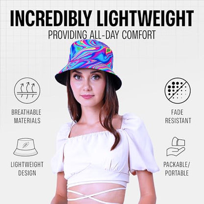 Rave Bucket Hat for Women & Men - Cute Bucket Hats - Festival Hat Adjustable 50+ SPF Protection Rave Accessories - color: Psychedelic