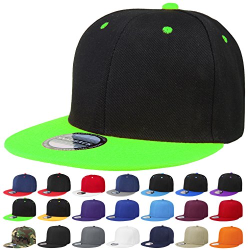 Classic Snapback Hat Cap Hip Hop Style Flat Bill Blank Solid Color Adjustable Size - color: 1pc Black/Green