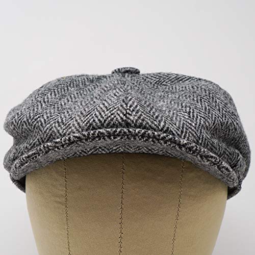 Lomond Newsboy Cap - 100% Handwoven Wool - Harris Tweed - Water Resistant - color: Charcoal Herringbone, size: X-Small