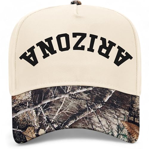 Arizona Upside Down Reversed Vintage Trucker Hat | AZ | Premium Adjustable Snapback Baseball Hat for Men & Women - color: Tree Camo/Natural