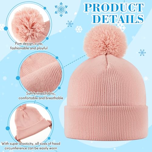 Geyoga 2 Pcs Pom Beanie Hat Men Women Winter Hat Pom Knit Cap Beanies with Ball at Top Acrylic Winter Cap with Cuff - color: Cinnamon Powder, White, style: Classical