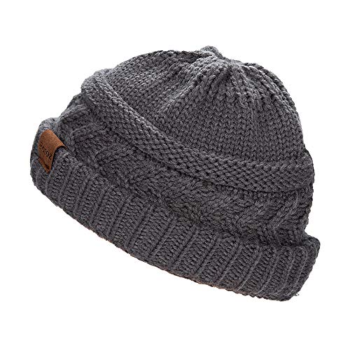Rosoz 2 Pack Ponytail Beanie for Women,Winter Warm Beanie Tail Soft Stretch Cable Knit Messy High Bun Hat - color: Black/Grey