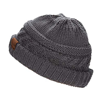Rosoz 2 Pack Ponytail Beanie for Women,Winter Warm Beanie Tail Soft Stretch Cable Knit Messy High Bun Hat - color: Black/Grey