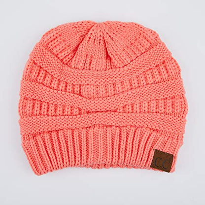 C.C Exclusives Cable Knit Beanie - Thick, Soft & Warm Chunky Beanie Hats - color: Coral