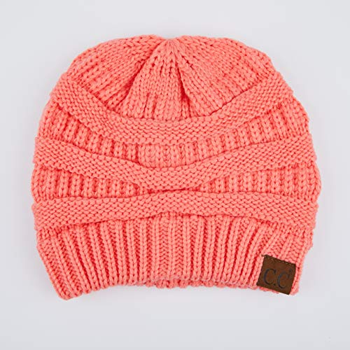 C.C Exclusives Cable Knit Beanie - Thick, Soft & Warm Chunky Beanie Hats - color: Coral