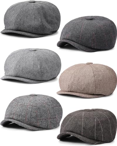 Suhine 6 Pcs Newsboy Cap for Men Octagonal Hat 8 Panel - style: Classic