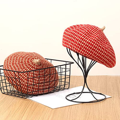 Women Winter Classic Beret Hat Newsboy Cap Painter Hats Houndstooth Beret Hats - color: Jd05 Red