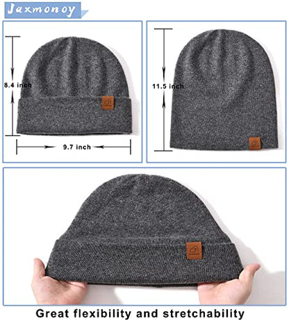 jaxmonoy Slouchy Knit Beanies Winter Hats for Women Men Soft Warm Reversible Slouch Cuffed Skull Knitted Beanie Cap - color: Dark Grey