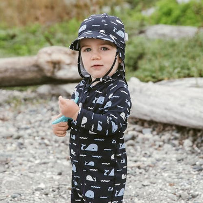 JAN & JUL Baby Sun-Hat with Neck Flap for Swimming - color: Navy Whale Tales, size: 0-3 Months