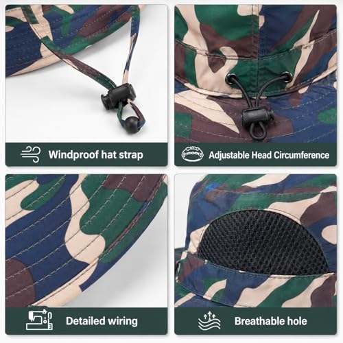 HUAMULAN Men Wide Brim Sun Hat Summer Outdoor Women Bucket Fishing Hats - color: Camouflage Green
