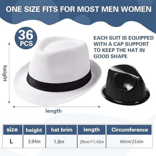 Suhine 36 Pcs Fedora Hat Bulk for 20s Party Supplies - color: White