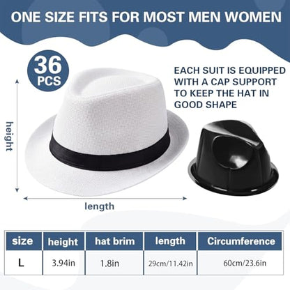 Suhine 36 Pcs Fedora Hat Bulk for 20s Party Supplies - color: White