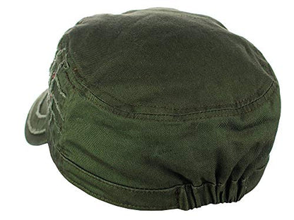 D&Y Unisex 100% Cotton Military Cadet Hat - Distressed Frayed Flat Top Cap - Adjustable Everyday Patrol Hat - color: Olive
