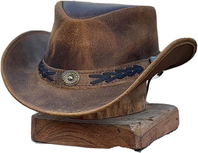 HADZAM Leather Cowboy hat Shapeable into Outback hat, Australian Hats for Men & Women - color: Brown, size: Large
