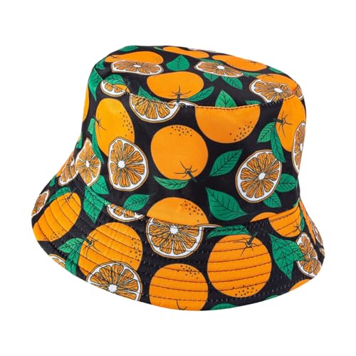 Orange Fruit Bucket Hats for Men and Women Foldable Double-Side Reversible Road Beach Trip Fishing Hat
