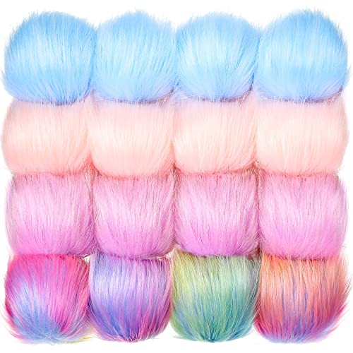 Tatuo 16 Pcs Faux Fur Pom Poms for Hats, Mermaid Color - color: Mermaid Color
