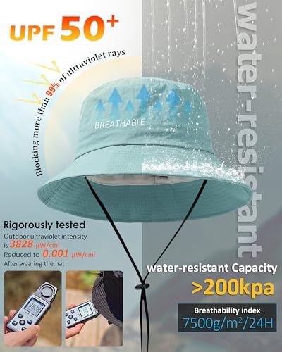 Water-Resistant Bucket Hat for Women Men Rain Hat UPF 50+ Boonie Sun Hat - color: Dusty Teal Blue