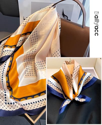 Dailyacc Hair Bandanas Scarf For Women Lightweight Fashion Neck Silk Satin Head Scarves For Sleeping Handbags Scarf - color: 27-diamond Shape Matching Color/27.5*27.5in