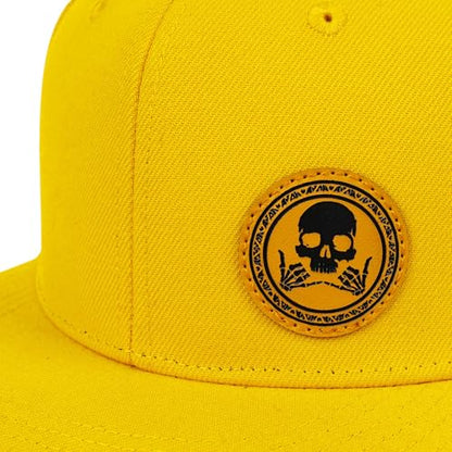Flat Brim Hats for Men - Gothic Style Skull Hat Leather Pattern - Hip-Hop Snapback Hat Skeleton Hats for Men - color: 03.skeleton-2-yellow