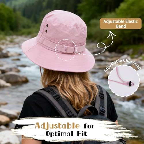 Sun Bucket Hat for Men Women Fishing Beach Safari Hats for Golf Hiking Hunting Outdoor UPF 50+ - color: Pink