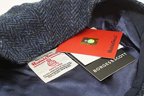 Nevis Flat Cap - 100% Handwoven Wool – Harris Tweed – Water Resistant - color: Navy Herringbone, size: 7 1/2-7 5/8