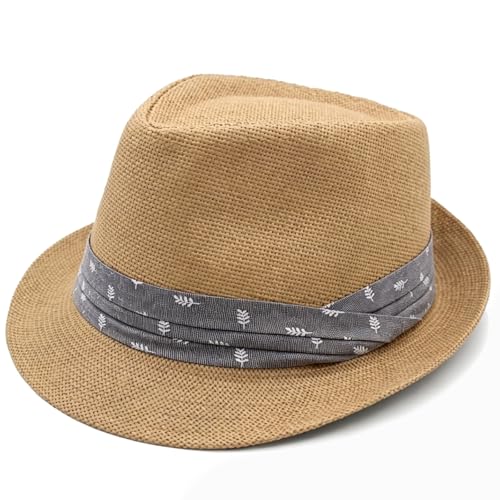 LIDHAY Straw Fedora Hat for Men Women |Short Brim Panama Sun Hat - color: Khaki