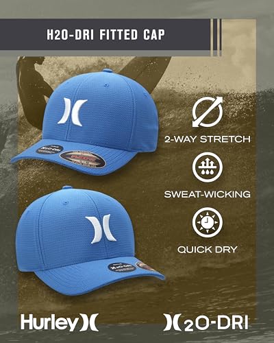 Hurley Mens Baseball Cap, H2O-Dri Stretch Fitted Hat with Curved Bill - color: Royal Pulse, size: Small-Medium