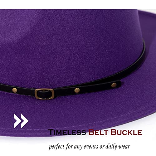 Lisianthus Women Belt Buckle Fedora Hat - color: Purple