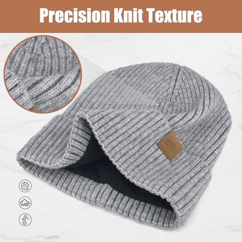 Unisex XXL Winter Hat, Fleece Lined Beanie Skull Cap Thermal Beanies Warm Ski Hat for Cold Weather - color: Heather Gray