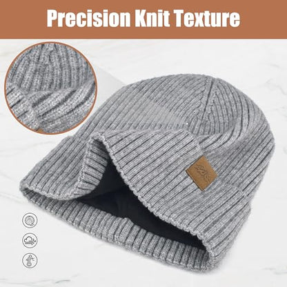 Unisex XXL Winter Hat, Fleece Lined Beanie Skull Cap Thermal Beanies Warm Ski Hat for Cold Weather - color: Heather Gray