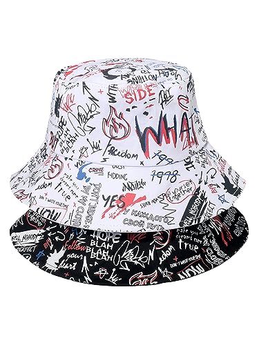 Packable Reversible Printed Bucket Hat Unisex for Men Women Beach Fisherman Cap - color: White-2