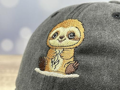 Adjustable Embroidery Animal Baseball Hat for Kid Toddler Child - color: Sloth (Washed Black)
