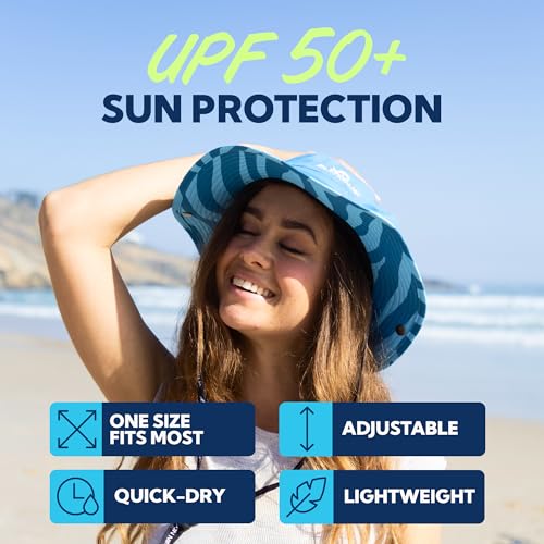 SUN NINJA Bucket Hat for Men and Women, Wide Brim UPF 50+ Protection - color: Zebra Blue